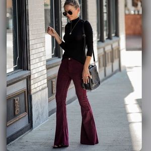 AGGIE POCKETED CORDUROY BELL BOTTOMS - WINE